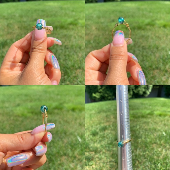❗️SOLD❗️ Handmade Gold Copper Wire Bead/Stone Rings - Picture 2 of 8